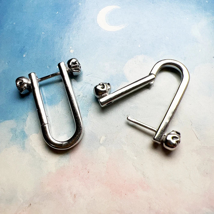 925 Sterling Silver Skull Hoop Earrings Unisex Punk Europe Fine Jewelry