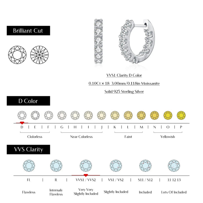 925 Sterling Silver Round Moissanite Hoop Earrings For Womensimple And Elegant Party Jewelry