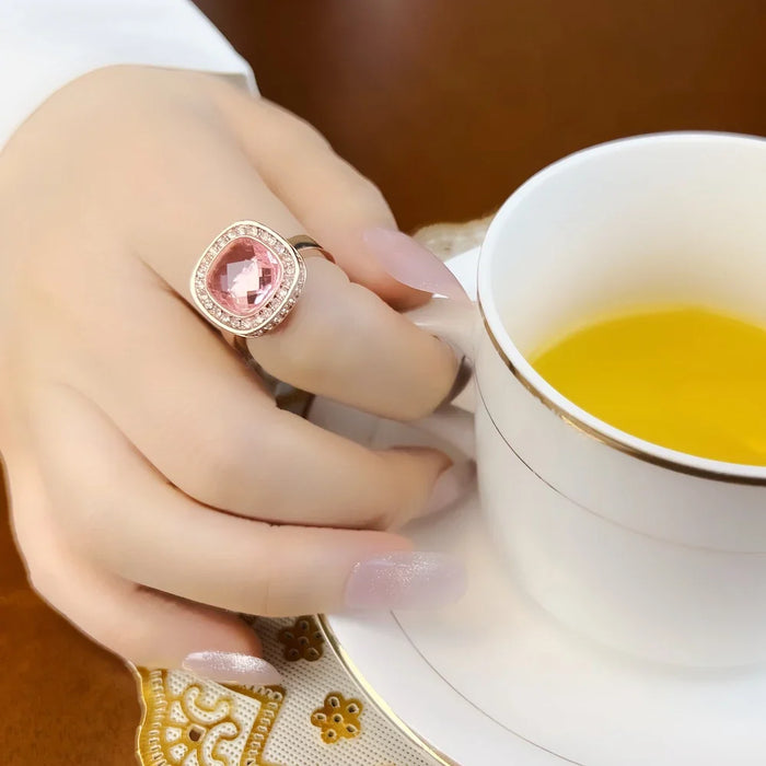 925 Sterling Silver Europe Style Pink Zirconia Ring Rose Gold Colour Fine Jewerly For Women