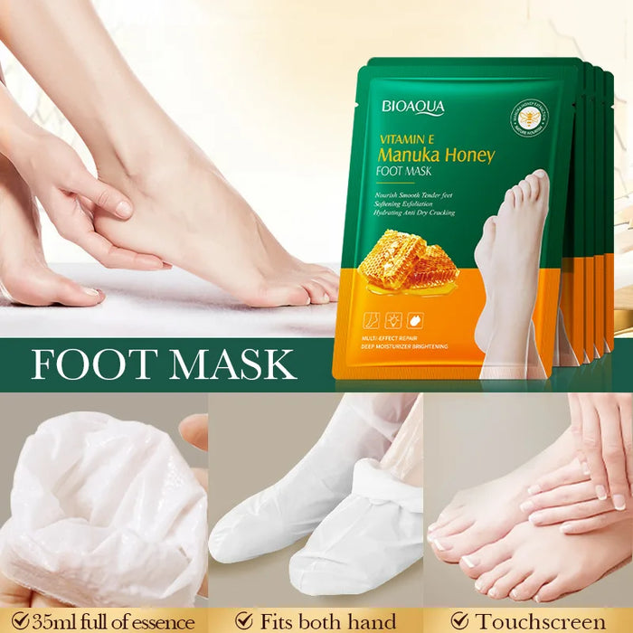 5 Pairs Honey Exfoliating Foot Masks Remove Dead Skin & Moisturize