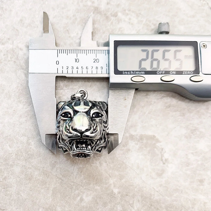 925 Sterling Silver Blackened Tiger Pendant Punk Jewelry Lucky Gift For Men & Women