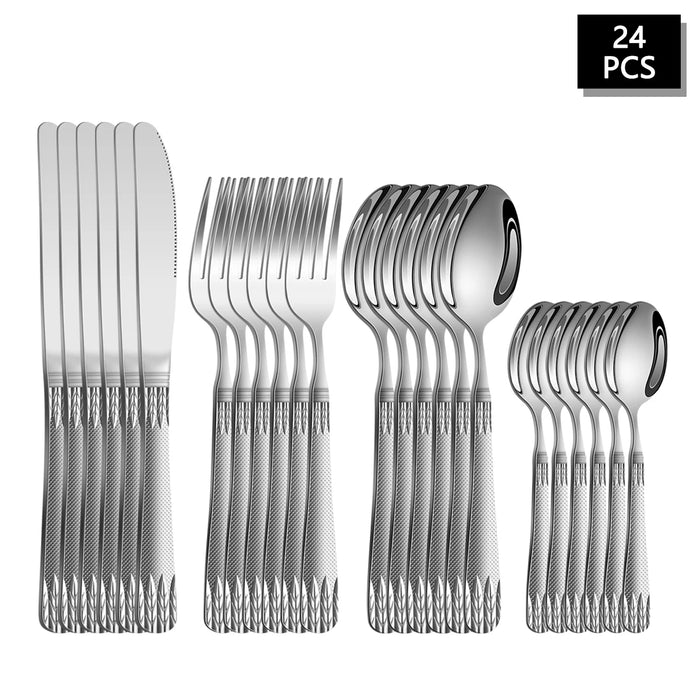 4 / 16 / 24 Piece Stainless Steel Cutlery Set With Wheat Ear Handle