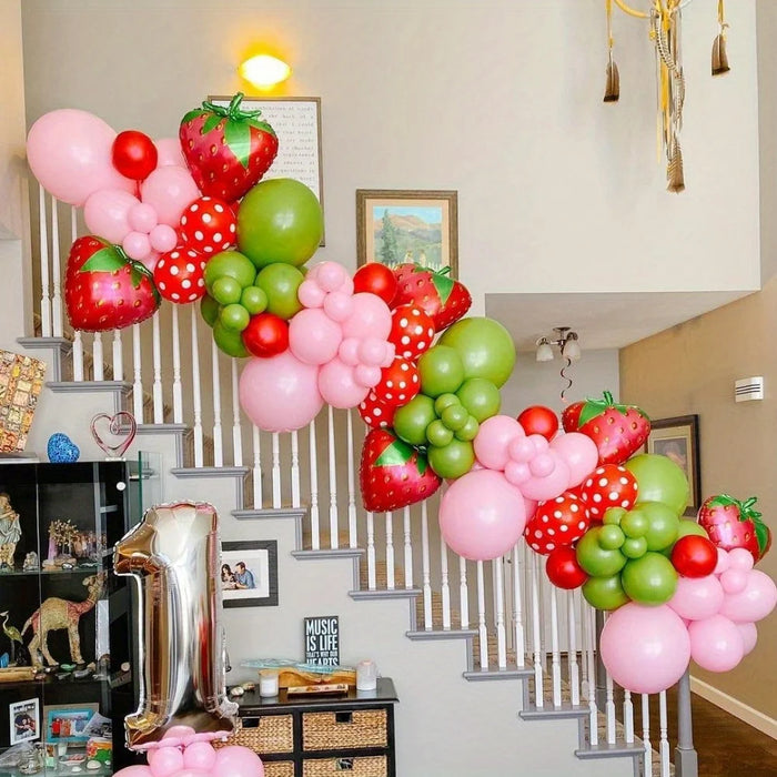 139Pcs Fruit Party Balloon Flower Ring Arch Set Strawberry Berry First Theme Shower Birthday Party Summer Party Decoration
