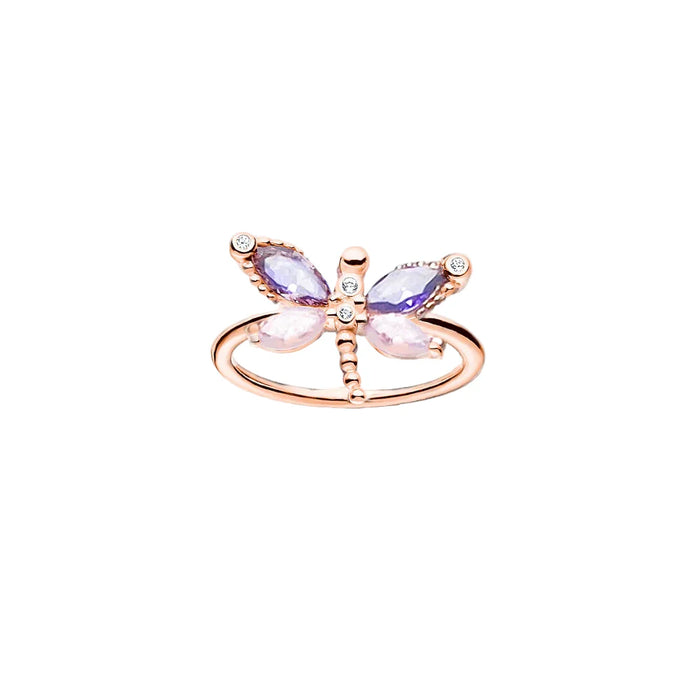 925 Sterling Silver Rose Gold Dragonfly Ring Europe Style Fine Jewelry For Women