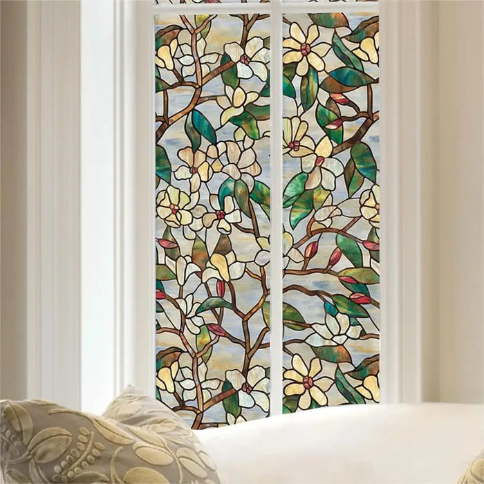 Decorative Magnolia Window Privacy Film - Static Pvc Protection For Glass Doors Cabinets And Tables