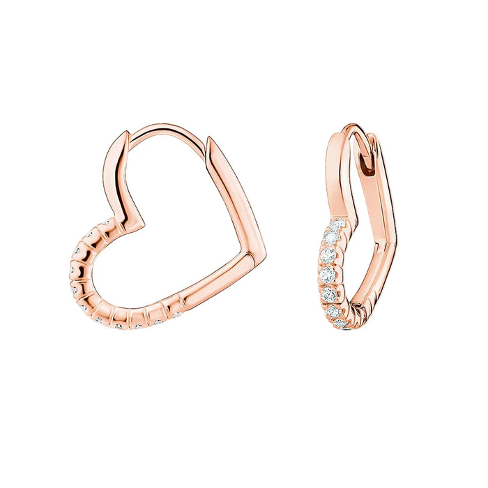 925 Sterling Silver Romantic Gift Rose Gold Heart Hoop Earrings Real Fine Jewelry For Women