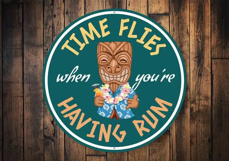 Rum-Fueled Tiki Bar Sign Metal Decor