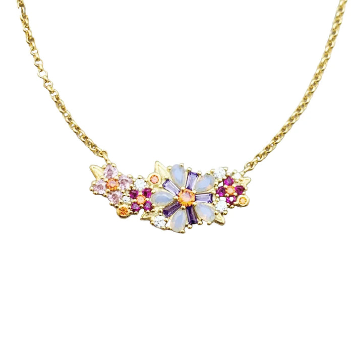 925 Sterling Silver Colourful Stone Flower Necklace Link Chain Romantic Gift