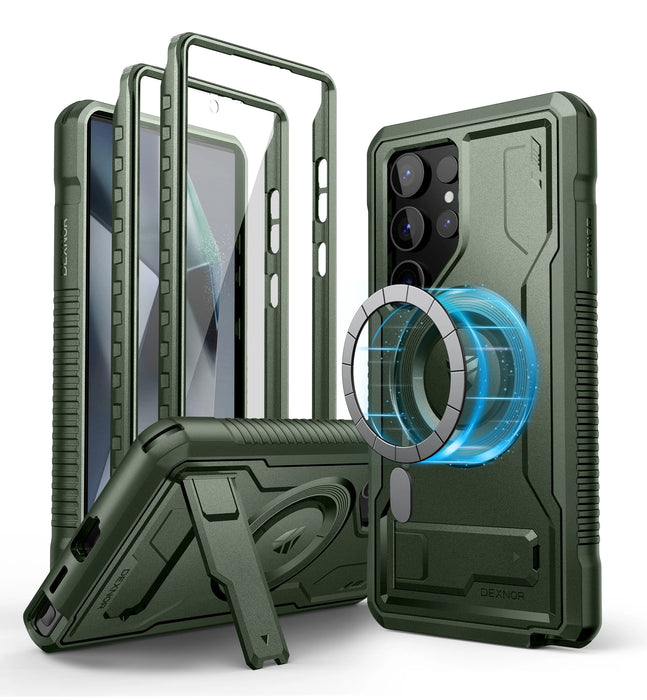For Samsung Galaxy S24 Ultra 5G Full Body Shockproof Magnetic Case With Built-In Kickstand And Screen Protector
