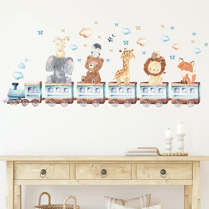 Adorable Animal Train Wall Stickers For Kids Room Decor