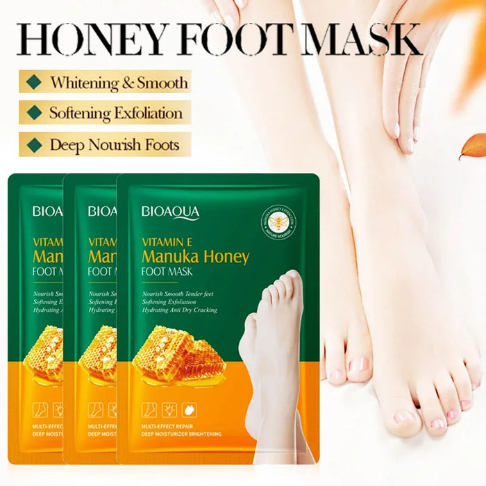 5 Pairs Honey Exfoliating Foot Masks Remove Dead Skin & Moisturize