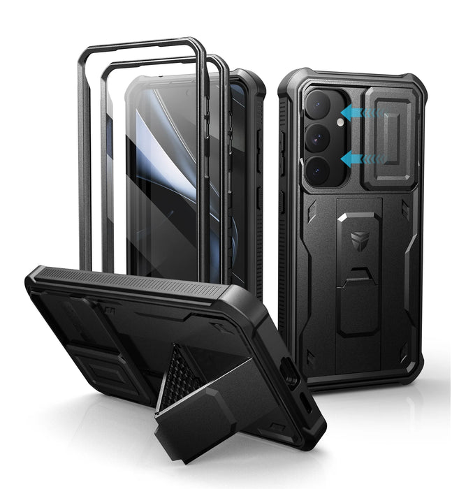 For Samsung Galaxy S25 Plus 2025 Full Body Rugged Kickstand Case With Camera Case & Built-In Screen Protector