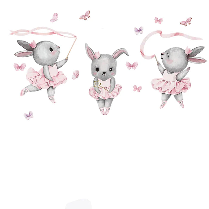 Hand Painted Ballet Bunny Rabbit Dancer Wall Stickers For Nursery Or Girl S Room Decor
