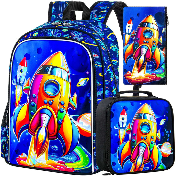 3 Piece Animal Backpack Set For Boys 16 Inch Bookbag Lunch Box Preschool To Elementary