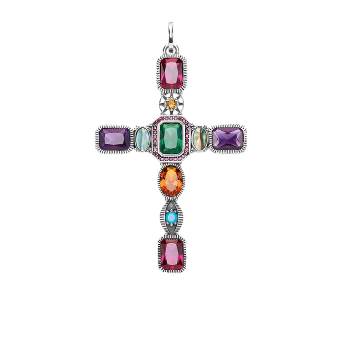 925 Sterling Silver Colourful Cross Pendant Talisman For Women