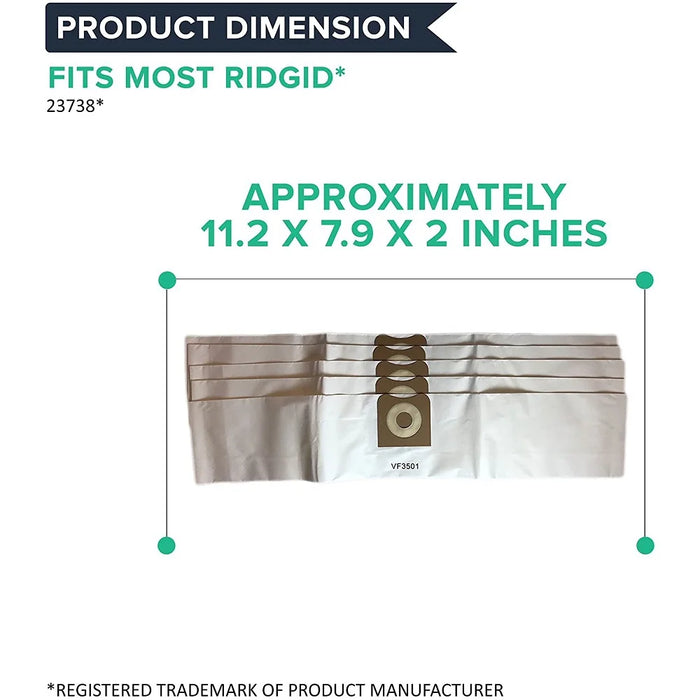 Dust Collection Bags Compatible With Ridgid Vf3501 3-4.5 Gallon Wet / Dry Vacuum Bags Wd40500 Wd40700 Wd40501 Wd45500 Wd45220