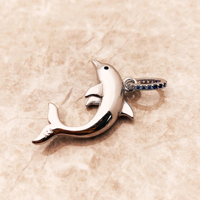 925 Sterling Silver Dolphin Blue Pendant European Style Soul Lucky Gift For Women