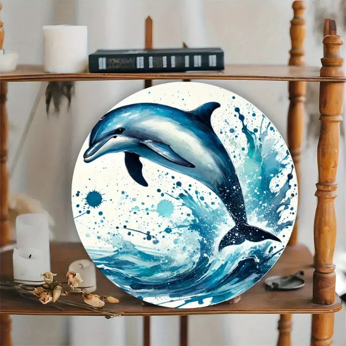 8X8 Inch Dolphin-Themed Metal Sign For Home Garden Office And Outdoor Decor