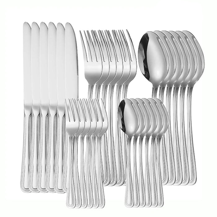 6 / 30 Piece Retro Bead Stainless Steel Tableware Set With Knife Fork And Spoon