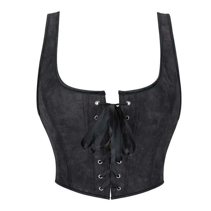 Black Gothic Slimming Vest Corset With Butterfly Detail Backless Boned And Lace-Up For Steampunk Style