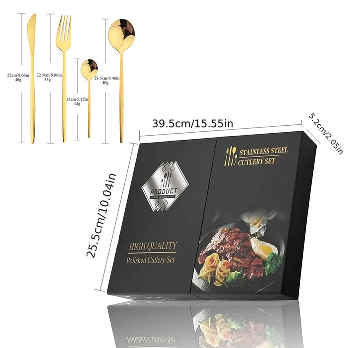24 Piece Black & Gold Stainless Steel Cutlery Set Ideal For Festive Occasions & Dinners