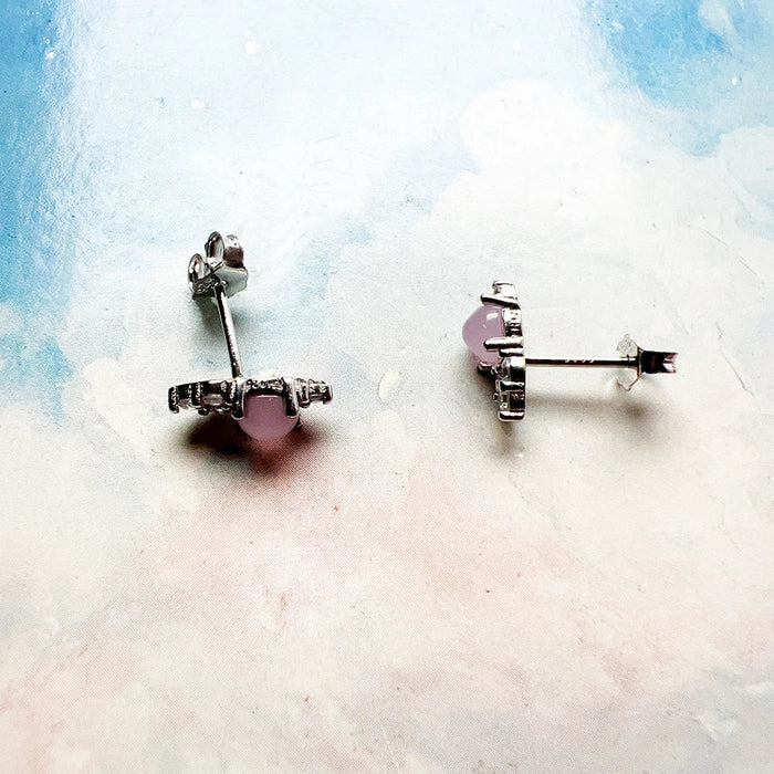 925 Sterling Silver Vintage Pink Stone Stud Earrings