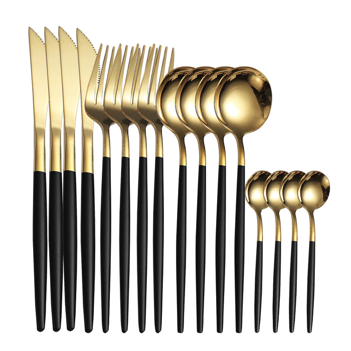 16 Piece Stainless Steel Cutlery Set With Gold Finish