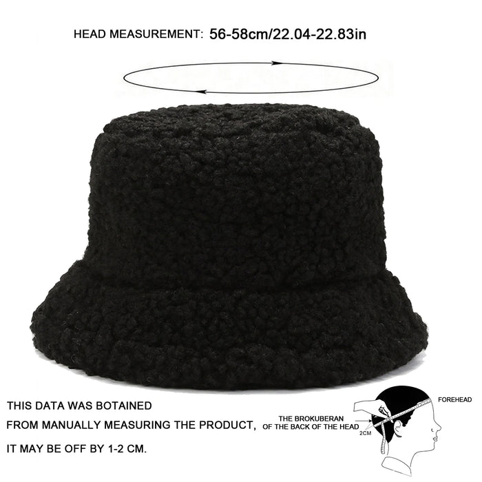 Solid Color Lambhair Bucket Hat Warm & Stylish Fishermen Cap