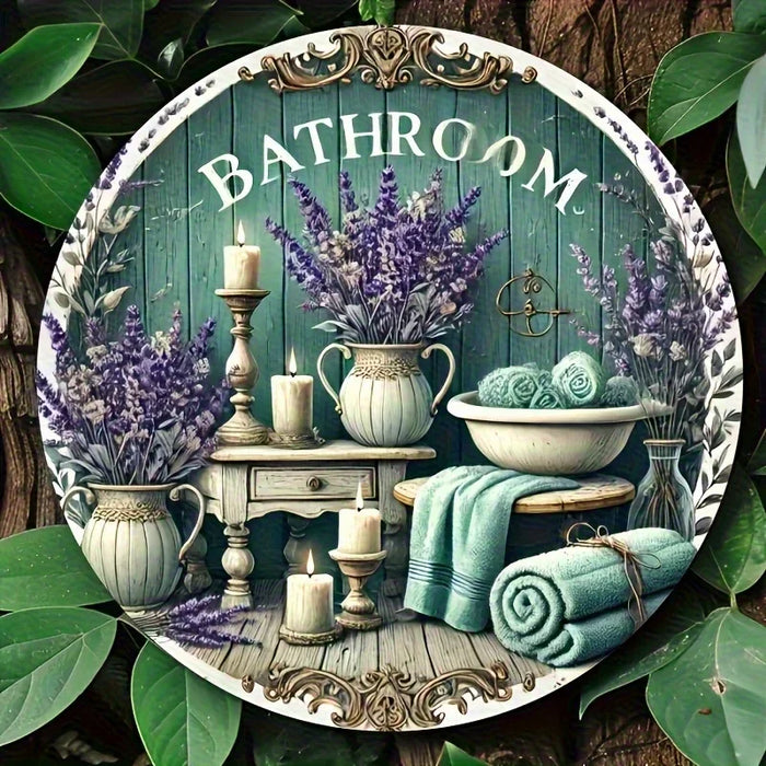 Rustic Lavender & Candle Wooden Wall Art 7.8 Round Farmhouse Bathroom Decor