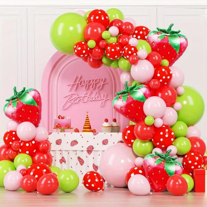 139Pcs Fruit Party Balloon Flower Ring Arch Set Strawberry Berry First Theme Shower Birthday Party Summer Party Decoration