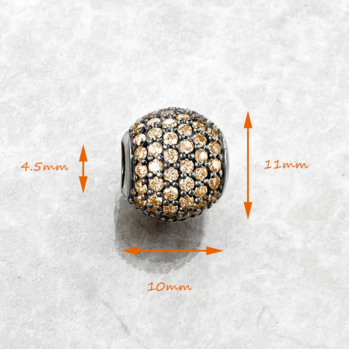 925 Sterling Silver Champagne Zircon Pave Bead Charm For Women