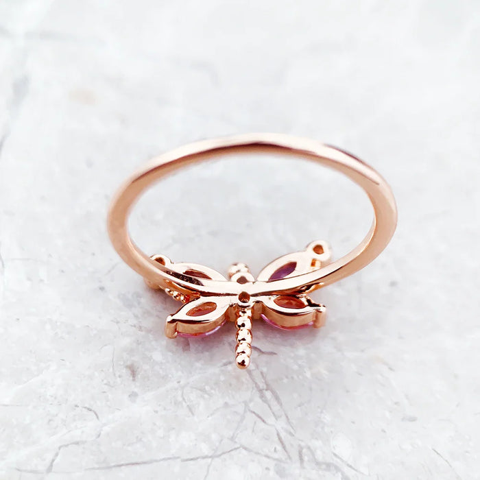 925 Sterling Silver Rose Gold Dragonfly Ring Europe Style Fine Jewelry For Women