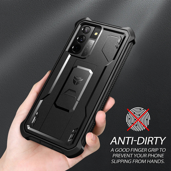 For Samsung Galaxy S21 360 Degree Protection Hard 2 In 1 Pc Tpu Shockproof Case With Built-In Screen Protector With Bracket