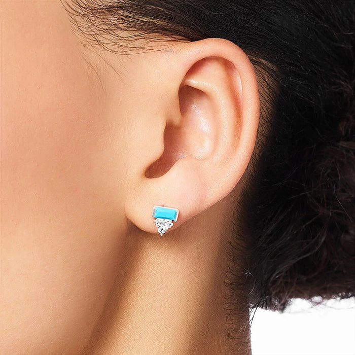 925 Sterling Silver Turquoise & White Baguette Cut Ear Studs