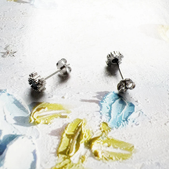 925 Sterling Silver Vintage Black Zircon Star Stud Earrings