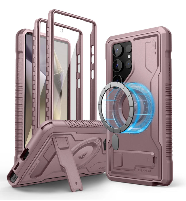 For Samsung Galaxy S24 Ultra 5G Full Body Shockproof Magnetic Case With Built-In Kickstand And Screen Protector
