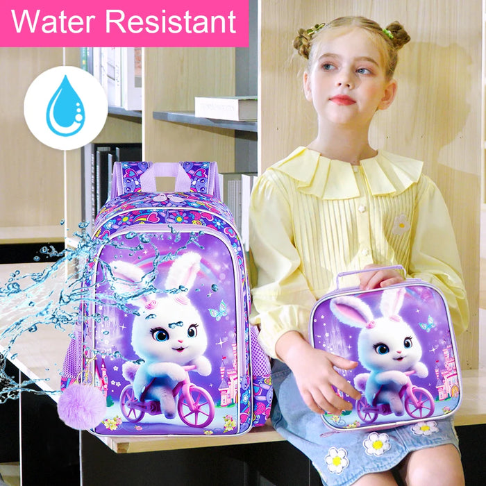 3 Piece Girls Backpack Set 16 Inch Rabbit Design For Elementary School