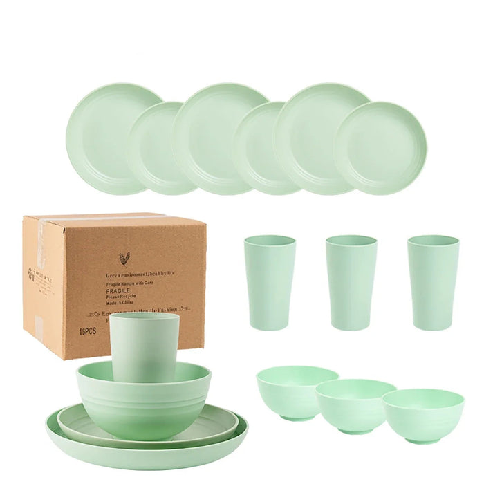 16 Piece Wheat Straw Cutlery Set For Picnics And Camping