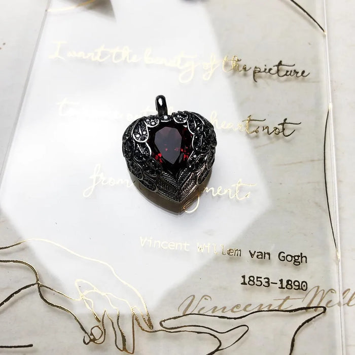 925 Sterling Silver Romantic Red Heart Pendant Crystal Jewelry For Women