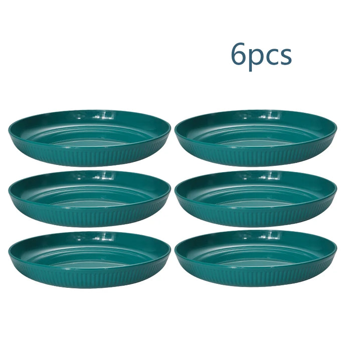 2 / 4 / 6 Piece Reusable Dark Green Striped Plastic Plates