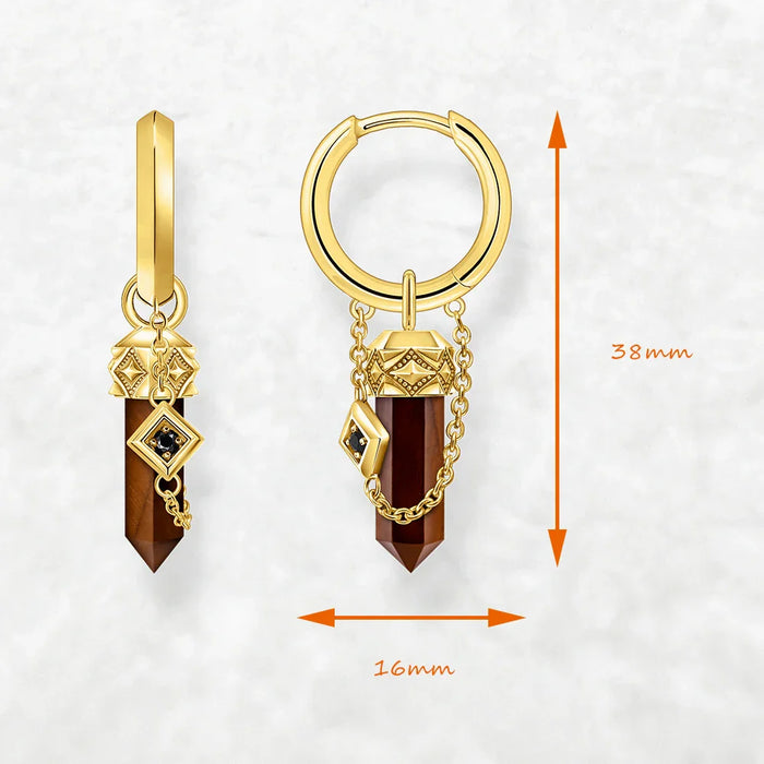 925 Sterling Silver Vintage Tiger Eye Hoop Earrings