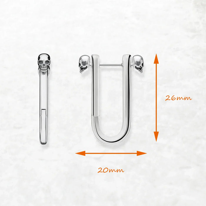 925 Sterling Silver Skull Hoop Earrings Unisex Punk Europe Fine Jewelry