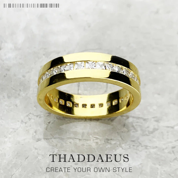 925 Sterling Silver Dazzling Zircon Band Ring Fine Jewelry For Women Elegant European Style