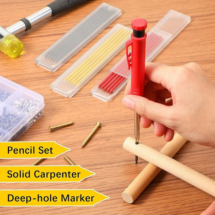 Precision Carpenter Pencil Set With Sharpener & Refills Ideal For Woodworking & Architecture