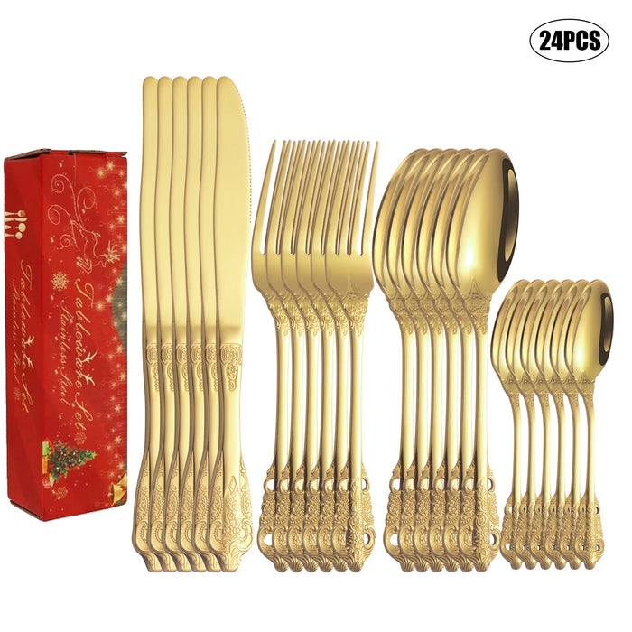 24 Piece Stainless Steel Christmas Tableware Set For Home Hotel And Parties