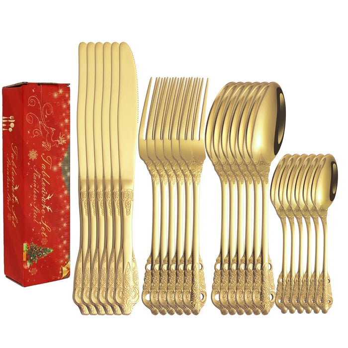 24 Piece Stainless Steel Christmas Tableware Set For Home Hotel And Parties