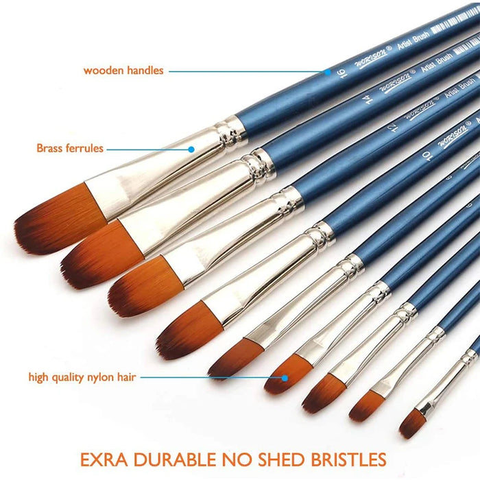 9 Piece Professional Artist Brush Set For Acrylic Oil Watercolour Gouache Painting
