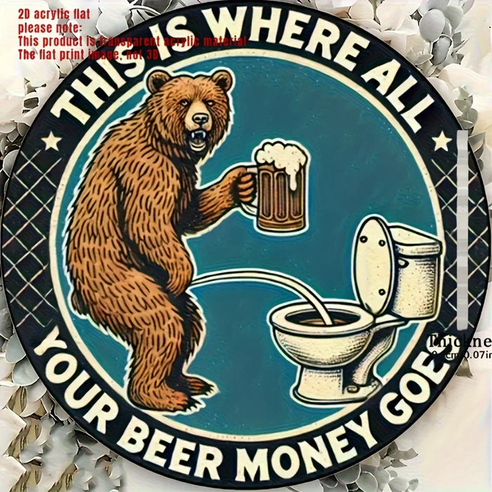 Vintage 8-Inch Round Wood Hanging Sign Beer Money Spent Here