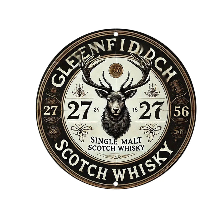 Vintage Round Metal Sign 8X8 Inch Inch Aluminum Engraved & Hd Printed Whisky Design