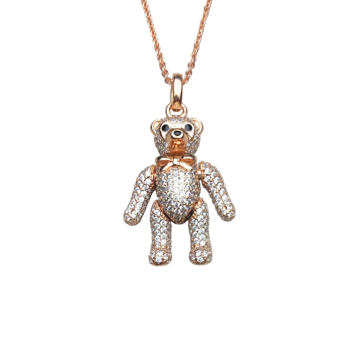925 Sterling Silver Rose Gold Teddy Bear Necklace For Women